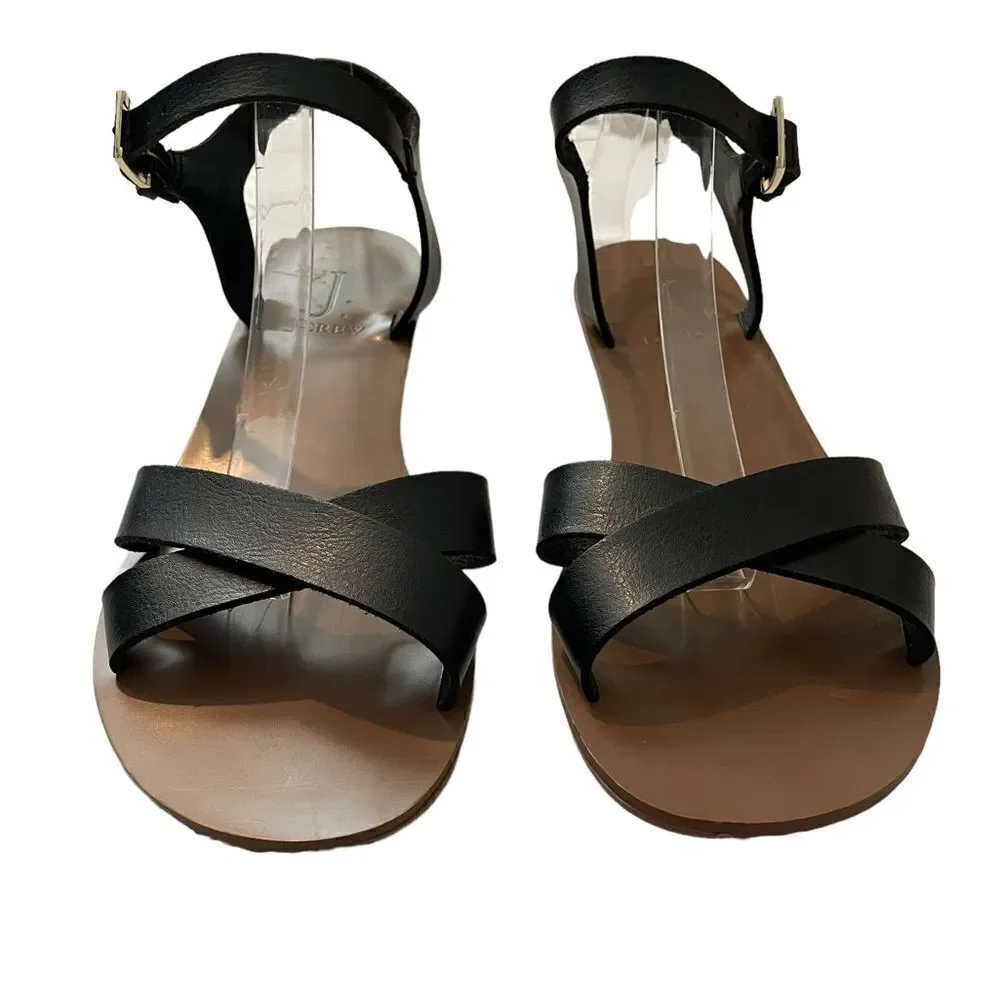 J. CREW Black Criss Cross Leather Sandals Size 10
